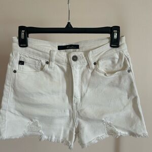 Kancan White Denim Distressed Shorts